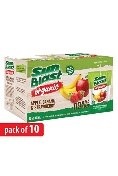 Sun Blast عصير موز وفراولة وتفاح عضوي (100% طبيعي) بدون سكر مضاف - 200 مل × 1...