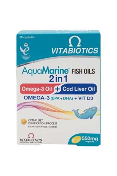 Vitabiotics أكوامارين أوميجا-3+ زيت كبد الحوت 2 في 1 من فيتابيوتكس - 60 حبه