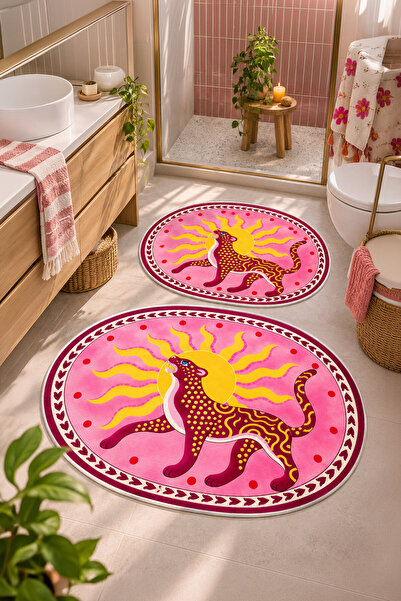 Nihai Ev Dijital Kaymaz Yıkanabilir Tiger Kaplan İkili Oval Banyo Paspası Ban...