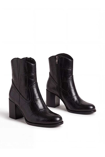 Lİ&Hİ'nin Pabuçları Alvin Shoes Kadın Kalın Topuklu Fermuarlı Western Bot