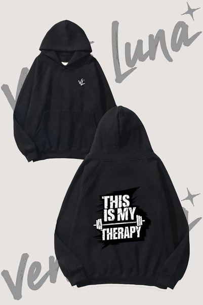 Vento Luna Barbell Therapy Design Back Printed Black Hooded Sweatshirt
