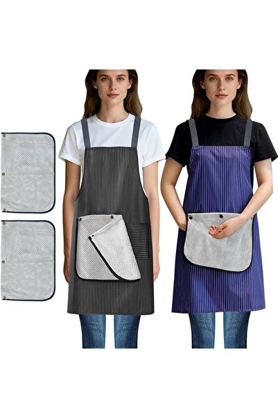 KASTWAVE 2Pcs Kitchen Apron with Pockets Waterproof Aprons with Detachable Ha...