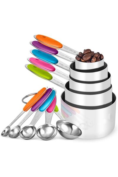 NIUBI Measuring Cups and Spoons Set of 10 - Stainless Steel Measuring Cups Se...