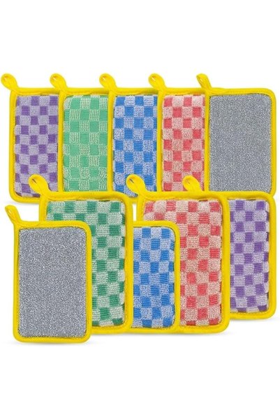 TERRIFI 10 Pcs Kitchen Dish Sponges, Dual-Sided Heavy Duty Non-Scratch Scrubb...
