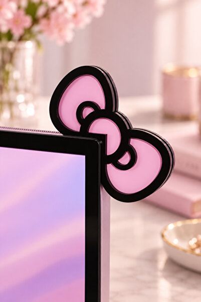 YS Print Kawaii Pembe Fiyonk Monitör Köşe Süsü – Dekoratif Ekran Aksesuarı ve...