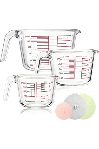 Generic Glass measuring Cups Set of 3 Cup with 3 Silicone Lids, Clear Baking ...