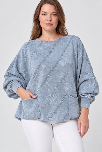 EtkiModa Kadın İtalyan Stil Yarasa Kol Yanı Yırtmaçlı Cep Detaylı Oversize Tr...