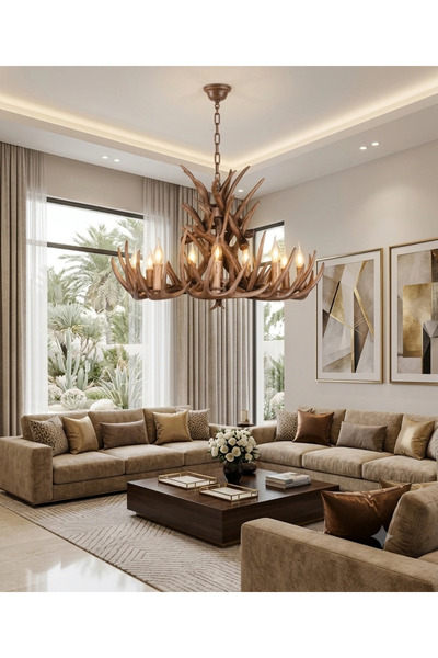 Alkaraz Classic Deer Antler Chandelier Brown Color 9 Bulbs 1099/9