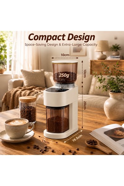 zorlo online store White Electric Burr Coffee Grinder, Coffee Bean Grinder with Digital Display, Adjustable Grind Size, 300g Hopper, Portafilter Holder 51mm/58mm, Espresso Grinder for Home Kitchen and Coffee Baristas