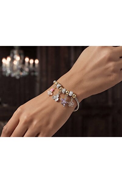 SAHET BUJİTERİ Lukury Çiçek Charm Detaylı Gümüş Bileklik