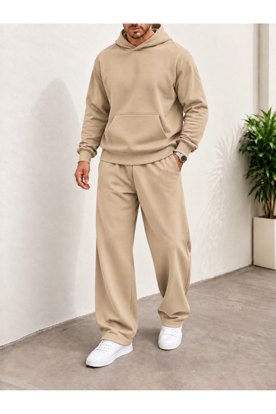 COMANCHERO Men's Unprinted Oversize 3 Thread Sweatshirt and Baggy Sweatpants Set