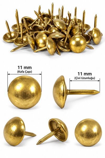 BRUEL 11 mm Gold Kabara Çivisi 50 Adet – Dekoratif Ahşap Sandık Kapı Koltuk K...