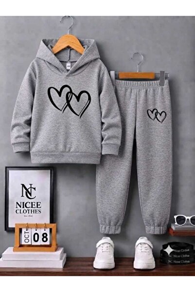 NC Nicee Clothes Children's Tracksuit Set Unisex (Black Inner Heart Print Win...
