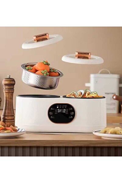 Denx طباخ أرز كهربائي ذكي بوعاءين سعة 1 لتر + 1 لتر مع شاشة رقمية وخاصية البد...