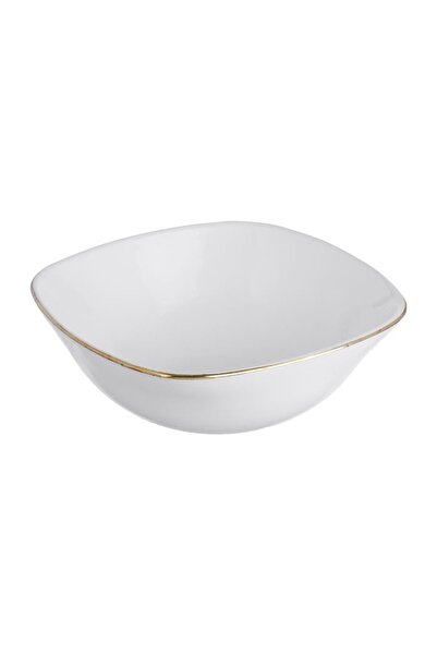 OEM Bol pătrat din opal alb cu margine aurie pentru gustări 190 ml