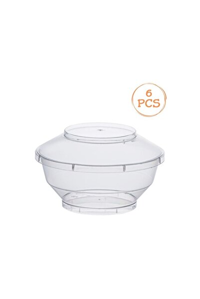 OEM Set 6 boluri reutilizabile din plastic transparent 200 ml, rotunde, cu capac