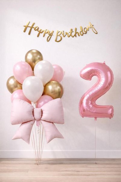 durusüs evi Pembe Fiyonk 2 Yaş Doğum Günü Balon Seti