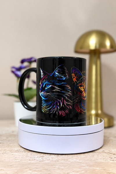 Neon Kedi Temalı Kupa Bardak 300 ml