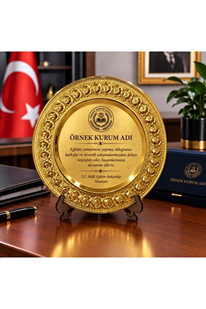 Horasan Hediyelik Plaket Metal Tabak Gül Desenli Tayin Anı Başarı Ödül Hediye...