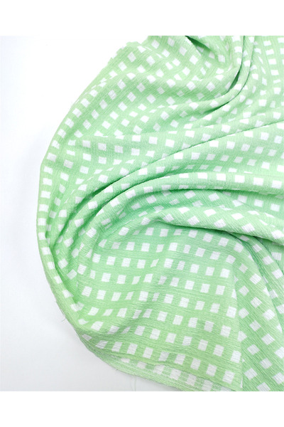 Kumaş Parça Green and White Tiny Square Patterned Thin Soft Crinkled Jersey F...
