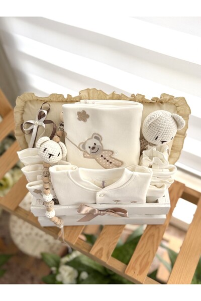 Happy Moon Bebek kıyafetleri yenidoğan hediye sepeti unisex babyshower hediyesi %100 pamuk hastane çıkışı 0-2 ay tulum body battaniye emzik zinciri çıngırak