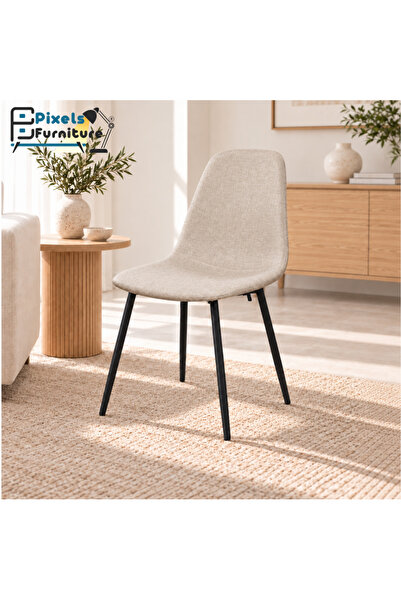 PixelsFurniture كرسي سفرة قماش كتان من بكسل الأثاث، بمسند للظهر مع أرجل معدني...