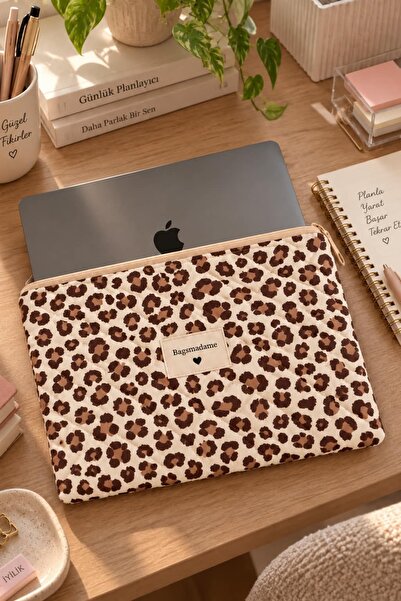 BagsMadame Leopar Desen Tablet Çantası 32x22 Cm 11.5 İnç Tablet Kılıfı Tüm Ci...