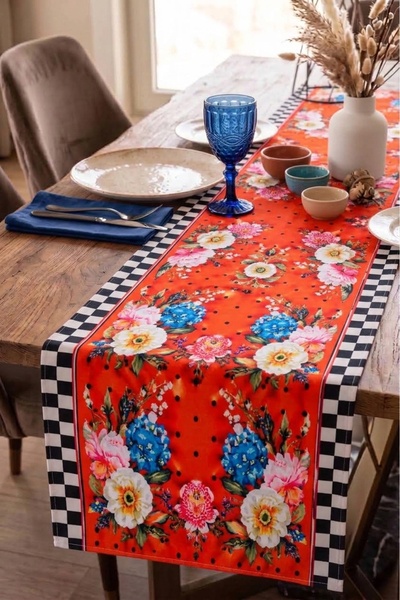 nunuteks evinizi renklendirin Dama Patterned Decorative Runner - 40X140 cm