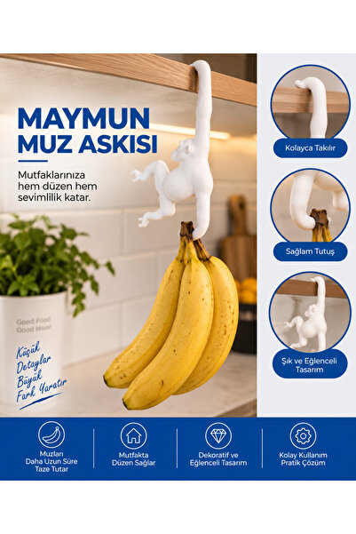 Demir Bayrak Maymun Figürlü Muz Askısı – Dekoratif Mutfak Muz Tutucu – Pratik...
