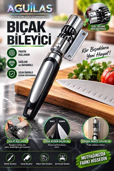 AGUILAS Paslanmaz Çelik Kolay Bıçak Bileme Keskinleştirme Aparatı Masat Bıçak...
