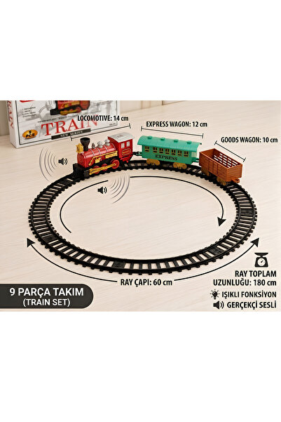 Boratila Toys 9 Parça Işıklı Sesli Tren Seti Pilli 180 Cm Ray Uzunluğu