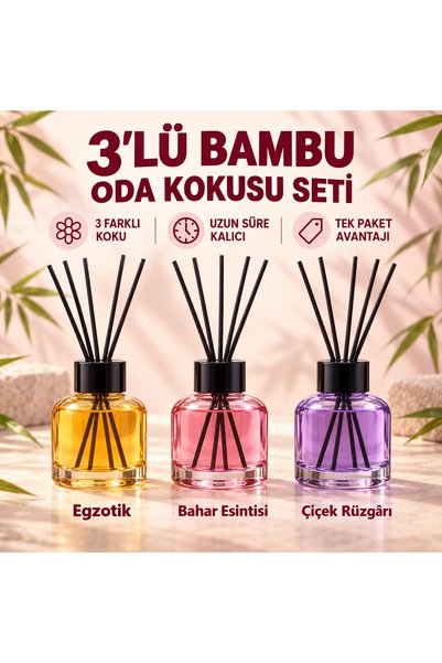 Genel Markalar 3’lü Bambu Çubuklu Oda Kokusu Seti – Egzotik, Bahar Esintisi v...