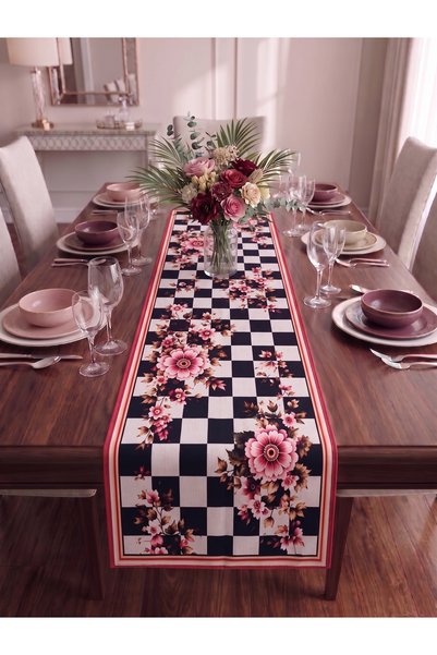 nunuteks evinizi renklendirin Dama Patterned Decorative Runner - 40X140 cm
