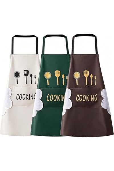 KOWVOWZ 3 Pcs Waterproof Kitchen Aprons with Large Pockets, Wipe Hands Chef A...