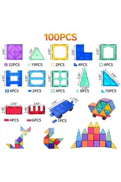 IM FineLife Magnetic Tiles 100PCS Building Blocks for Kids 3D Clear Educational Toys STEAM Magnetic Blocks Toys for Kids Ages 3 to 12 Years Boys Girls Creative Gift Multicolor