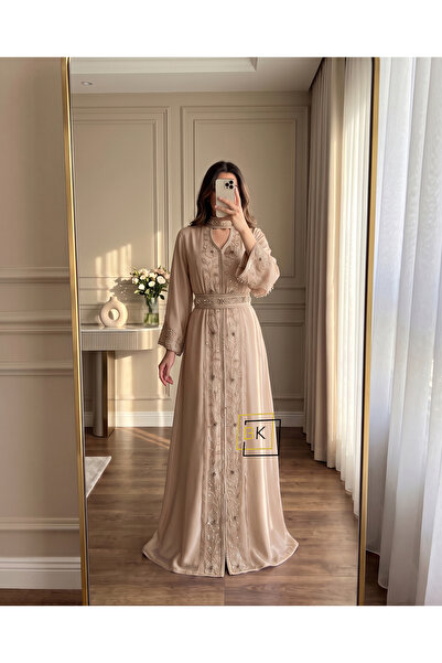 baytalkuayt 2476 Silver Vertical Embroidery Royal Belted Kaftan Evening Gown