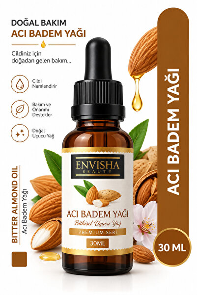 Envisha Beauty Acı Badem Yağı Soğuk Sıkım Saf Cilt Bakım ve Masaj Yağı 30 ML