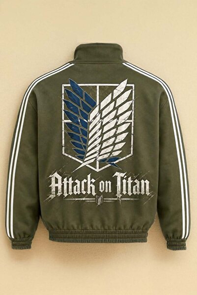 technomonkey Anime Attack on Titan Unisex Kolej Ceket Şeritli Kalın 3 İplik Ş...