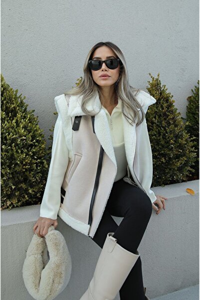 mega lucky Plush Beige Suede Vest