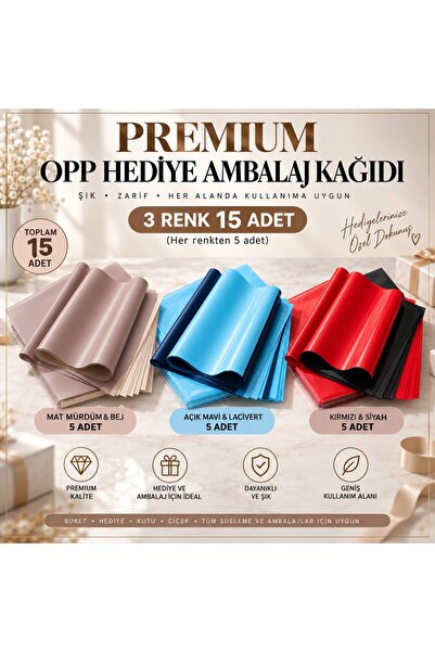 Çiçek Ambalaj Kağıdı Seti 3 Renk 15 Adet - Maure-Bej & Siyah-Kırmızı & Bebe Mavisi-Lacivert Buket Jelatini