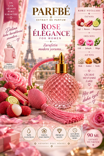 PARFBE Rose Élégance Kadın Parfüm 90 ML | %25 Esans Extrait de Parfum | Delin...