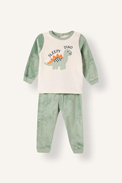 DeFacto Dinosaur Printed Plush 2-Piece Pajama Set for Baby Boy I2368A526Cw