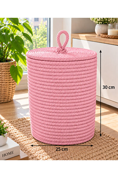 EGE ÖRGÜM Wicker-Look Rope Basket with Lid 25X30 cm – Decorative Multi-Purpos...
