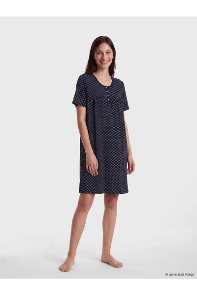 LC Waikiki Crew Neck Polka Dot Women's Nightgown (S6)