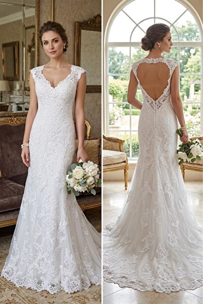 JABO WEDDİNG HOUSE GELİNLİK 38 BEDEN GÜPÜR VE BONCUK DETAYLI