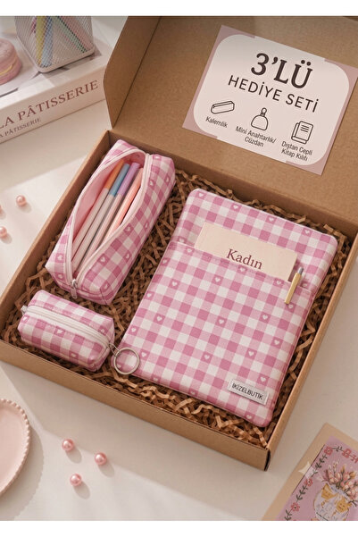 ikizelbutik 3-Piece Book and Tablet Case Set Fiber-Filled Fabric Book and Tab...