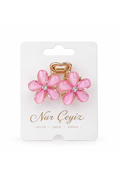 Velvet Pink Floral Mini Metal Hairpin with Crystal Stone Center - Glitter Ace...