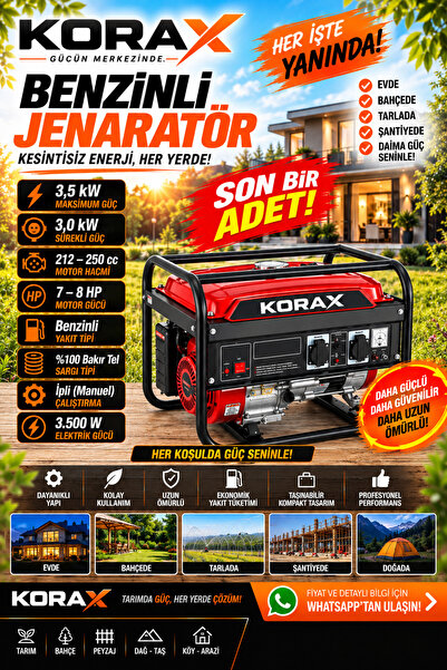 3,5 kW Benzinli Jeneratör 3,0 kW Sürekli Güç 7-8 HP Bakır Sargılı