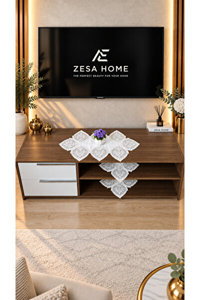 ZESA HOME Luxury French Lace, Linen Gardenia, 3 Piece Tv Unit Cover, Living R...