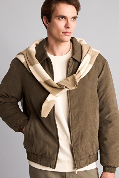DeFacto Regular Fit Polo Collar Suede Look Zippered Coat H2609Ax26Au